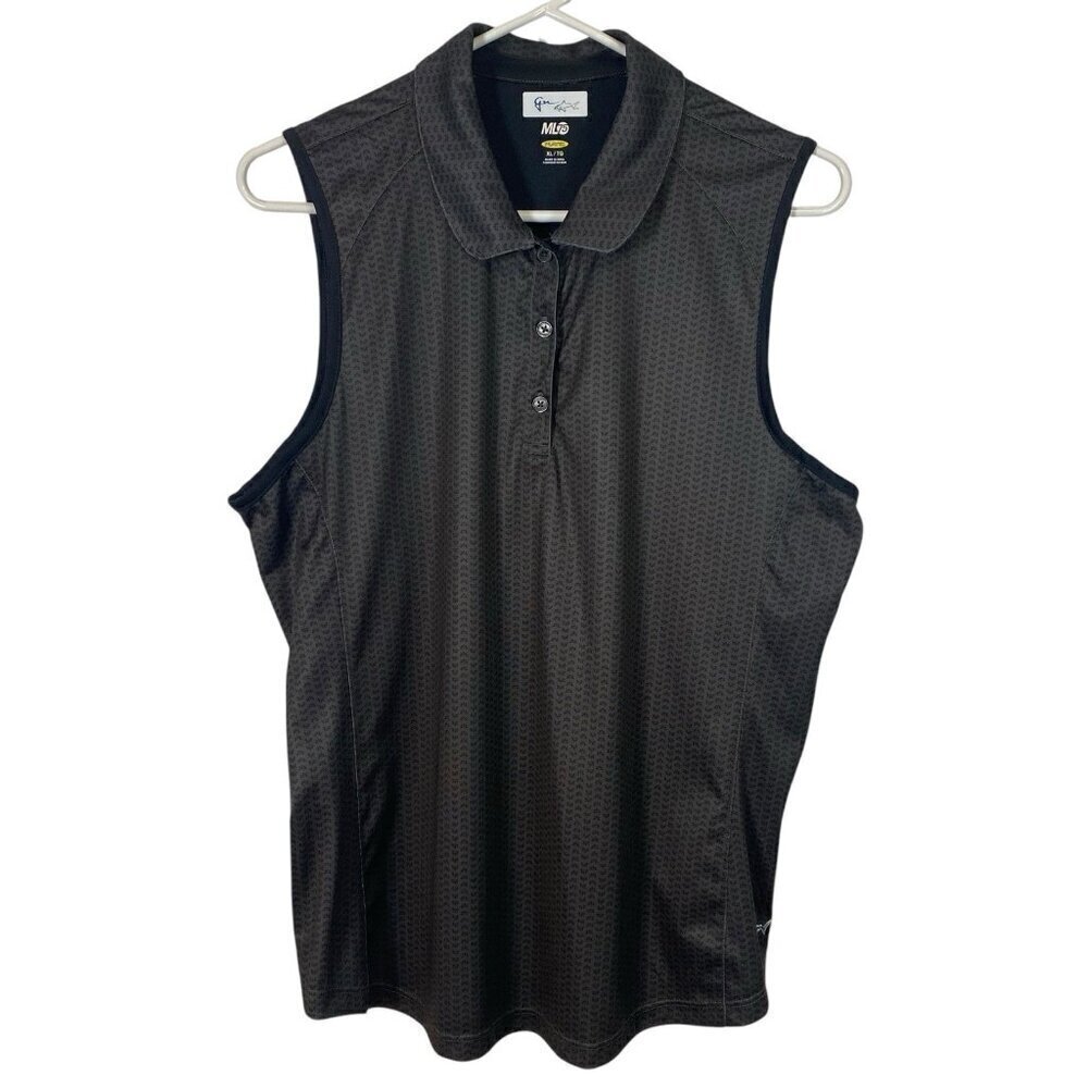 Greg Norman Women's Size XL Sleeveless Polo 1/4 Button Close Black Grey